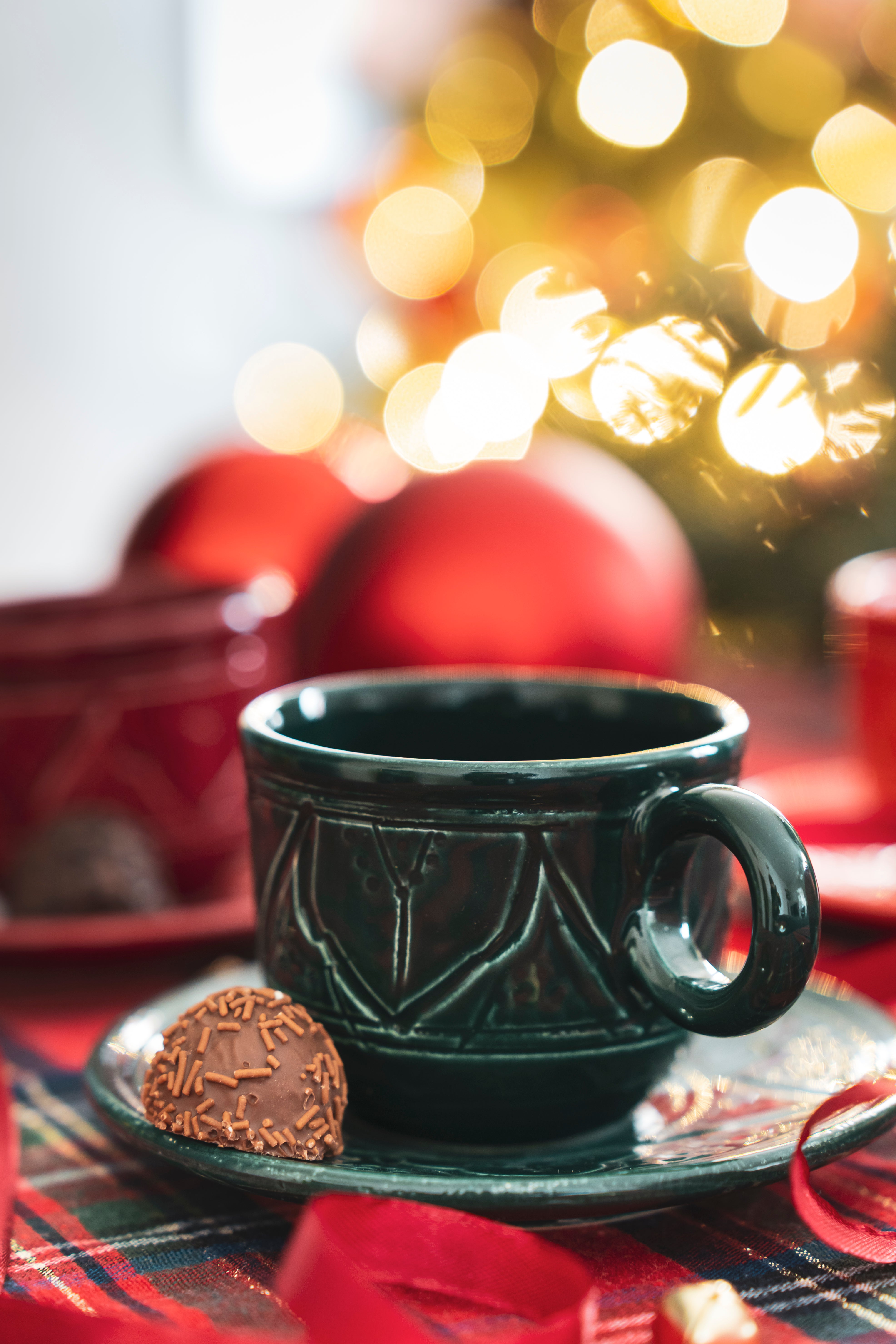 Moroccan Coffee Cups - Handmade Ceramic Set - Red, Bordeaux & Green
