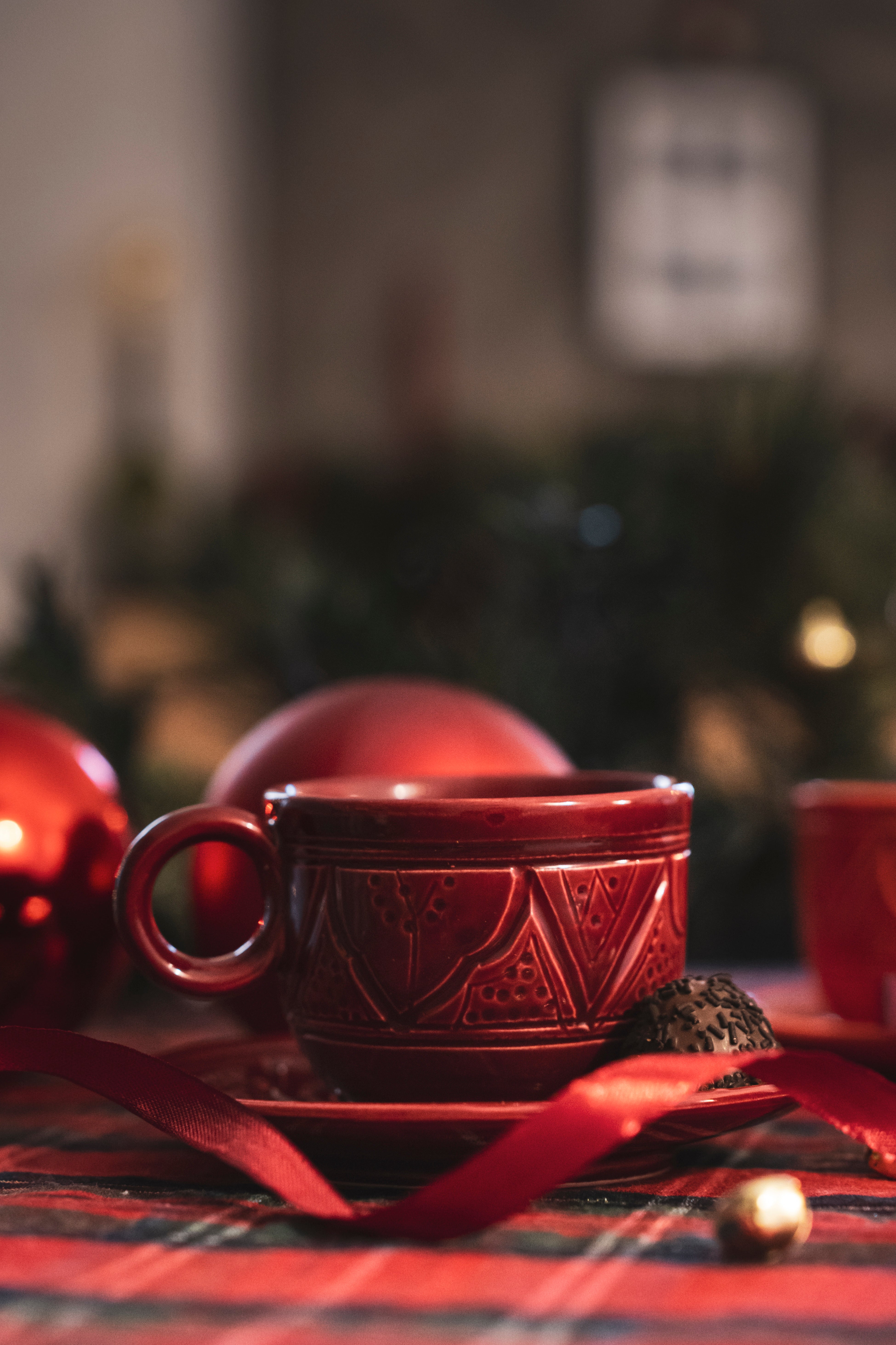 Moroccan Coffee Cups - Handmade Ceramic Set - Red, Bordeaux & Green